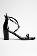 Sandales May Cuir - Sandales à talons munies de lanières chaines en cuir noir Femme
