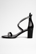 Sandales May Cuir - Sandales à talons munies de lanières chaines en cuir noir Femme