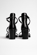 Sandales May Cuir - Sandales à talons munies de lanières chaines en cuir noir Femme