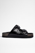 Sandales Alpha Cuir - Sandales en cuir noir effet vintage et clous étoiles argentés Femme