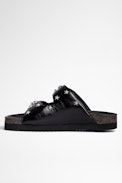 Sandales Alpha Cuir - Sandales en cuir noir effet vintage et clous étoiles argentés Femme