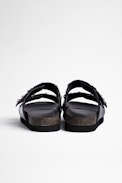Sandales Alpha Cuir - Sandales en cuir noir effet vintage et clous étoiles argentés Femme