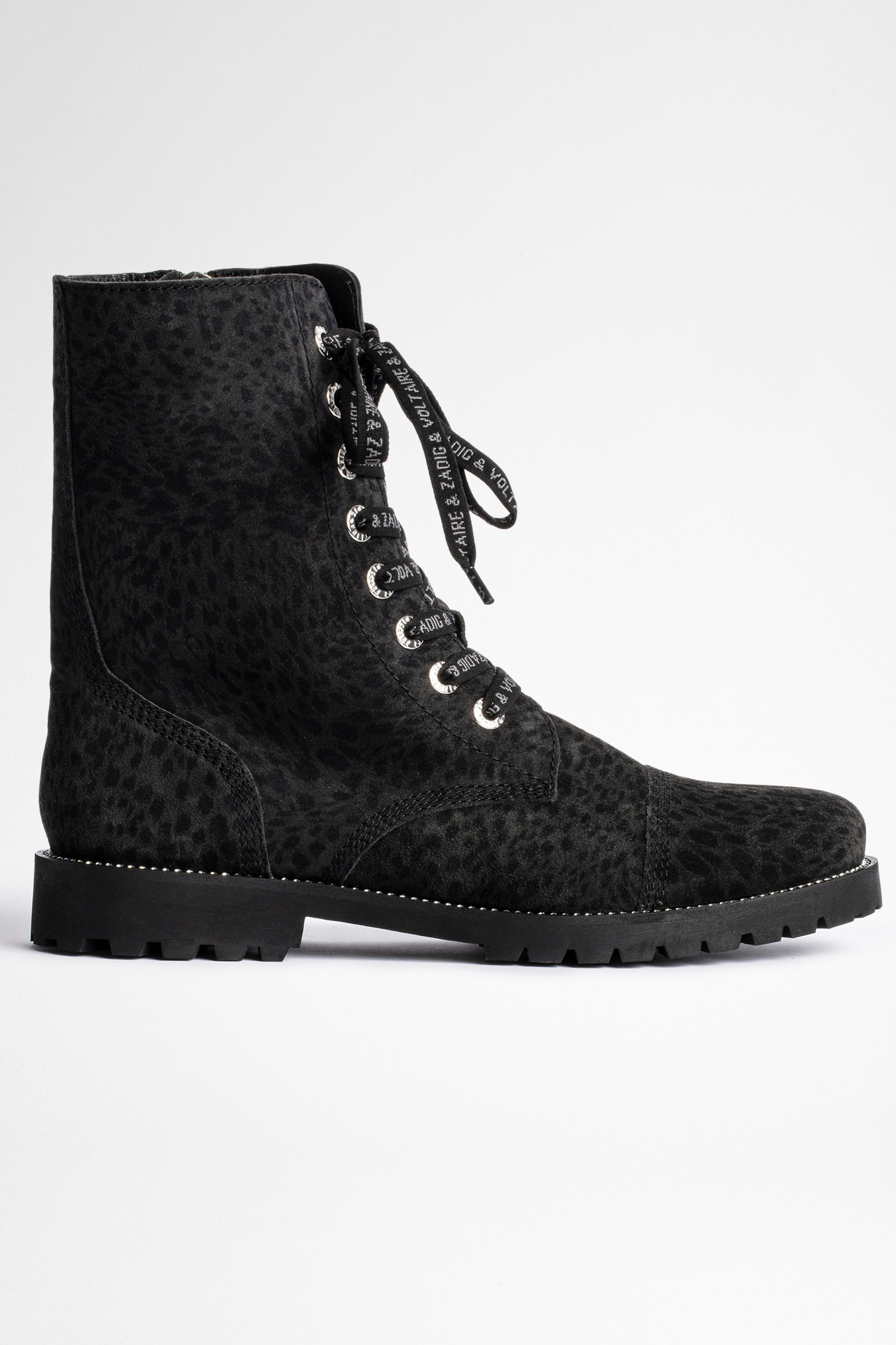 Joe Leo Ankle Boots Women's black suede studded ankle boots with leopard print