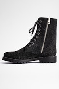 Joe Leo Ankle Boots - Women's black suede studded ankle boots with leopard print