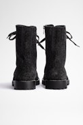 Joe Leo Ankle Boots - Women's black suede studded ankle boots with leopard print