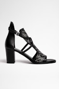 Sandalen May Leder - Absatzsandalen aus schwarzem Leder mit Nieten