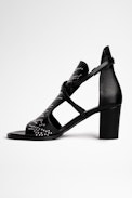 Sandalen May Leder - Absatzsandalen aus schwarzem Leder mit Nieten