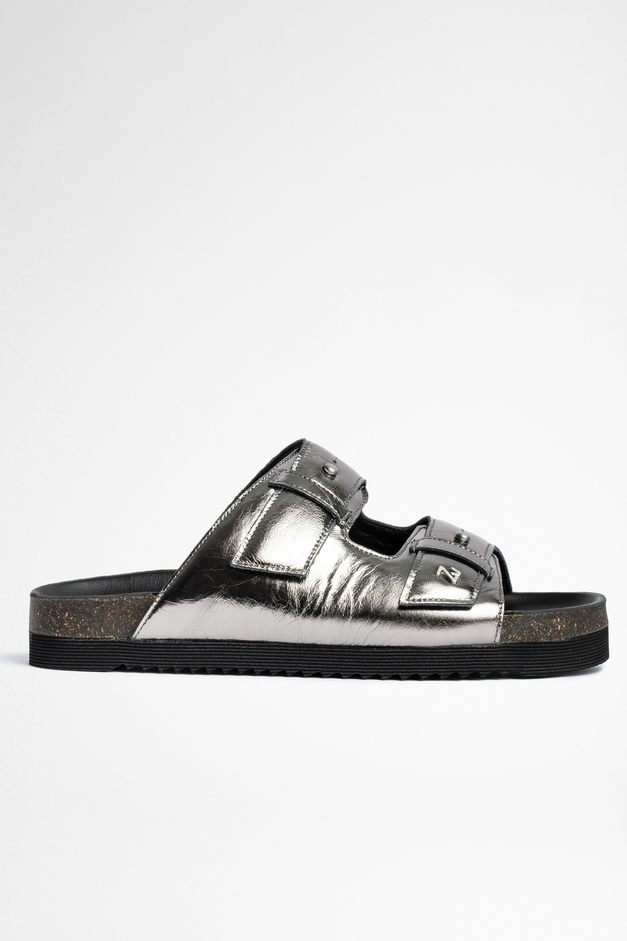 Alpha Sandals Leather Women's flat sandals in silver leather