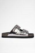 Alpha Sandals Leather - Women's flat sandals in silver leather