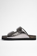 Alpha Sandals Leather - Women's flat sandals in silver leather