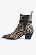 Botines Tyler - Botines de piel de color topo con estampado de cebra de contraste y correa ajustable para mujer