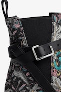 Botines Tyler - Botines de piel negra con jacquard de motivos florales y correa ajustable para mujer