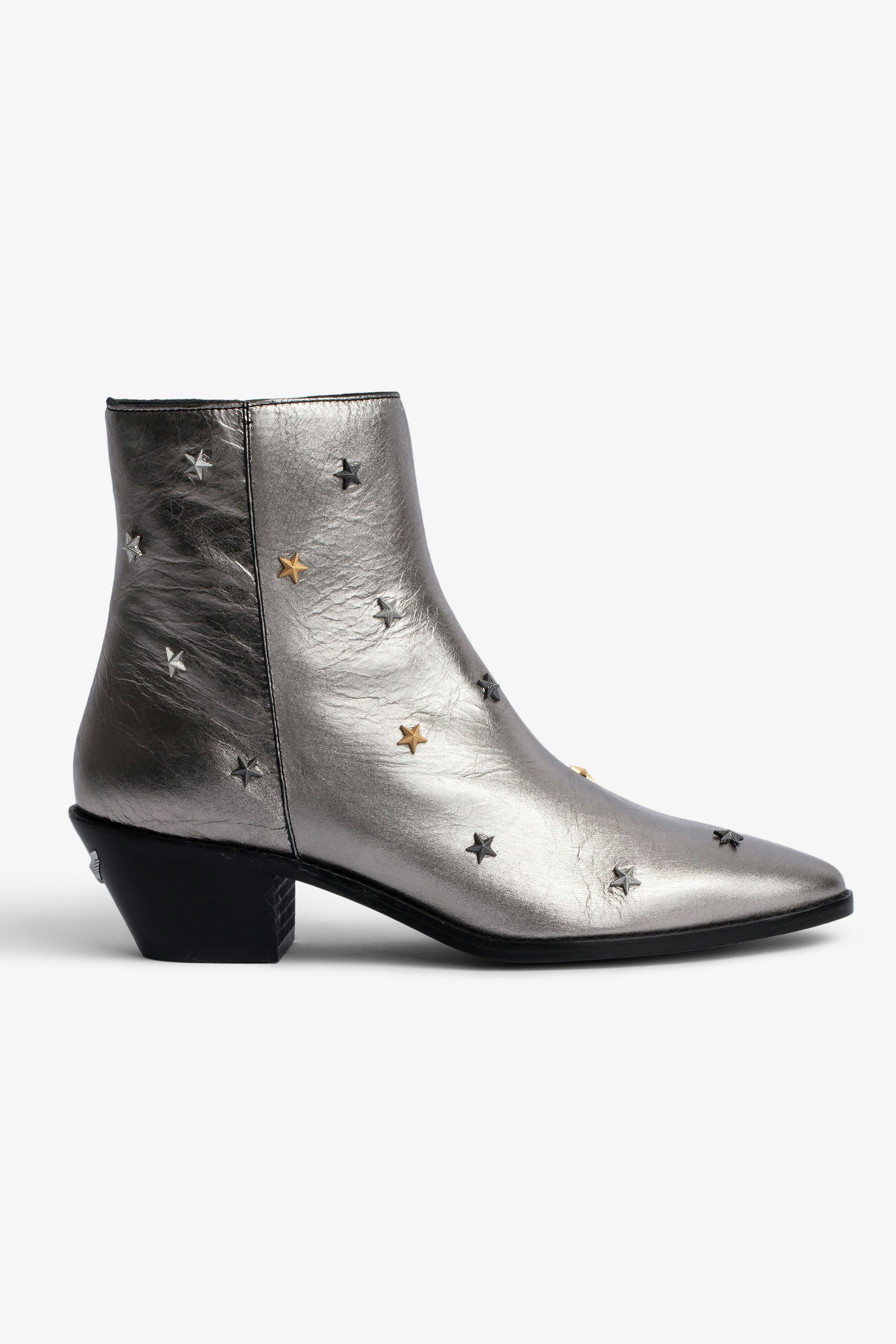 Tyler Vintage Ankle Boots Women’s silver leather ankle boots with star studs