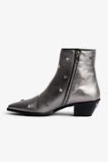 Botines Tyler Vintage - Botines de piel plateada con tachuelas de estrella para mujer