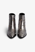 Botines Tyler Vintage - Botines de piel plateada con tachuelas de estrella para mujer