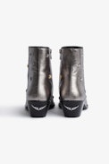 Botines Tyler Vintage - Botines de piel plateada con tachuelas de estrella para mujer