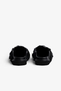 Alpha Mules - Leather and black faux fur mules with adjustable strap featuring a ZV signature