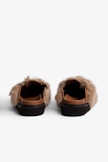 Alpha Mules - Women’s camel leather and faux fur mules with adjustable strap featuring ZV signature