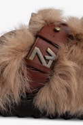 Alpha Mules - Women’s camel leather and faux fur mules with adjustable strap featuring ZV signature