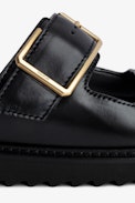 Cecilia Alpha Sandals - Women's black leather sandals with strap and gold C-shaped buckle