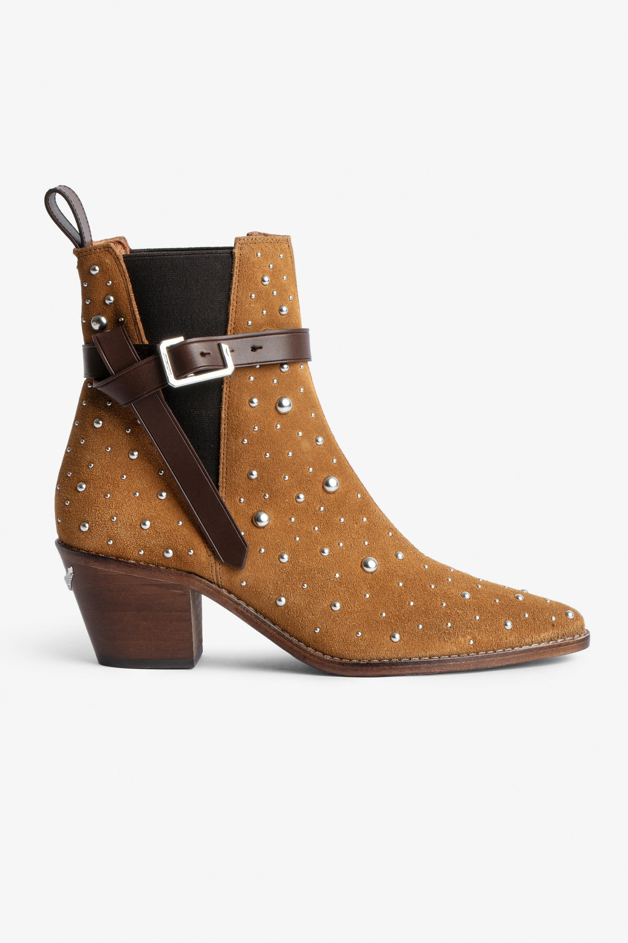 Tyler Ankle Boots Women's brown suede boots with all-over studs