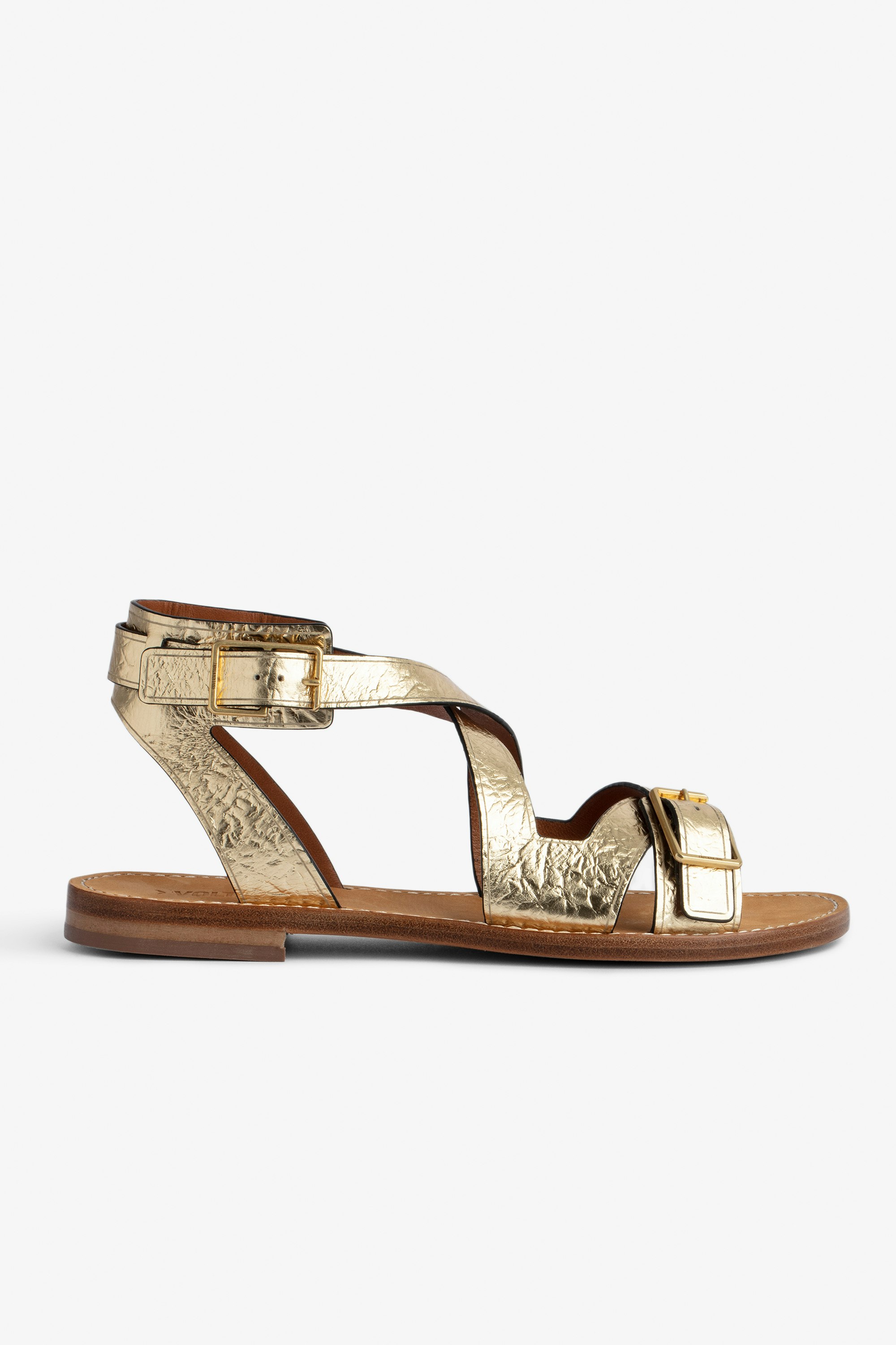 Cecilia Caprese Sandals Women's sandals in metallic, crinkled leather with straps and C-shaped buckles