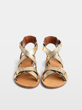 Sandals Cecilia Caprese - Sandals in crinkled metallic leather with straps and C buckles.