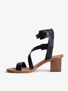 Cecilia Caprese Sandals - Women's high-top smooth black leather sandals with straps and C-shaped buckles