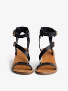 Cecilia Caprese Sandals - Women's high-top smooth black leather sandals with straps and C-shaped buckles