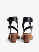 Cecilia Caprese Sandals - Women's high-top smooth black leather sandals with straps and C-shaped buckles
