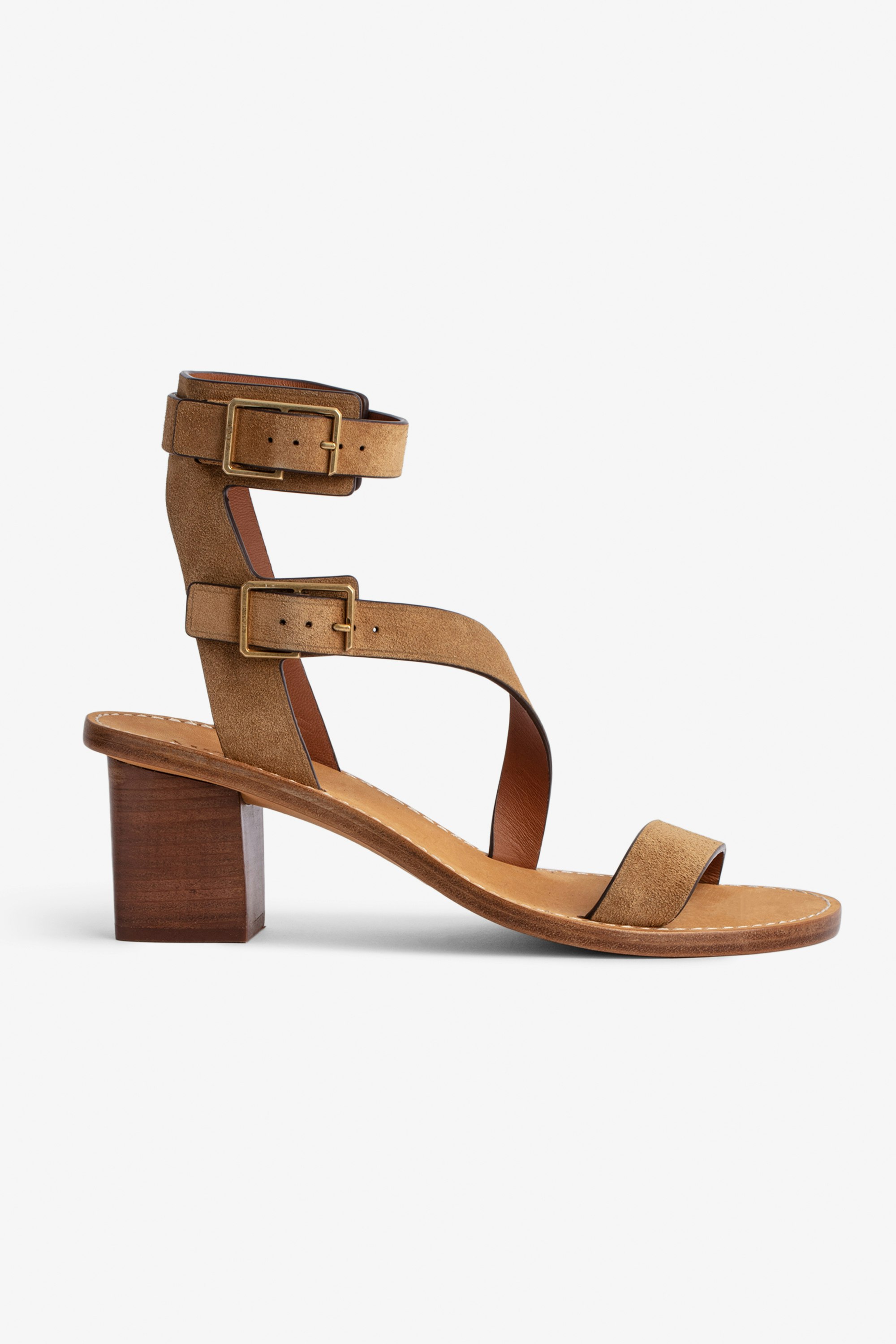 Cecilia Caprese Sandals - Women's high-top brown suede sandals with straps and C-shaped buckles