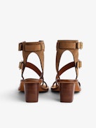 Cecilia Caprese Sandals - Women's high-top brown suede sandals with straps and C-shaped buckles