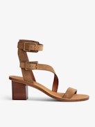 Cecilia Caprese Sandals - Women's high-top brown suede sandals with straps and C-shaped buckles