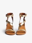 Cecilia Crinkled Caprese Sandals - Women's high-top sandals in metallic, crinkled leather with straps and C-shaped buckles