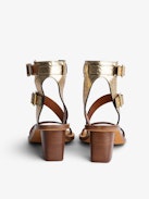 Cecilia Crinkled Caprese Sandals - Women's high-top sandals in metallic, crinkled leather with straps and C-shaped buckles