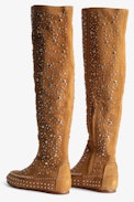 Santa Dream Studs High Boots - Women’s  suede knee-high boots with silver-tone studs and topstitching