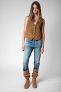 Santa Dream Studs High Boots - Women’s  suede knee-high boots with silver-tone studs and topstitching