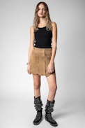 Santa Dream Studs High Boots - Women’s black suede knee-high boots with silver-tone studs and topstitching