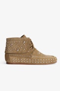 Santa Fe Ankle Boots - Women’s brown suede ankle boots with silver-tone studs and topstitching