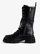 Ride High Boots - Women’s high ankle boots in black semi-patent smooth leather with wings charm and laces.