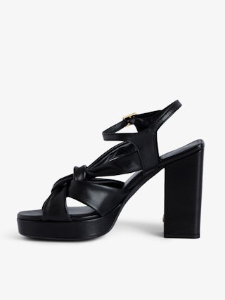 Forget Me Knot Sandals - High-heeled leather sandals with strap and knot.