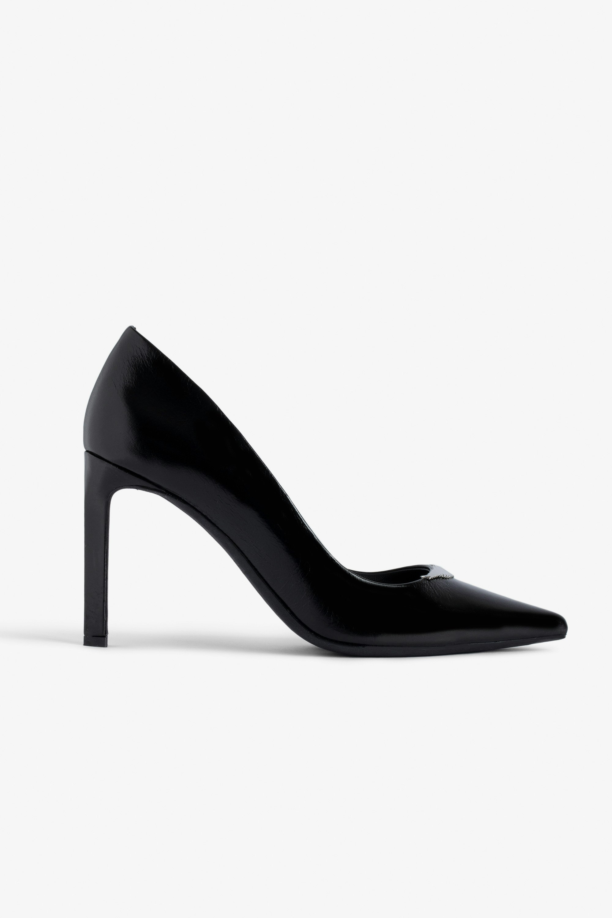 Zapatos de salón Perfect - Zapatos de salón negros de piel efecto vintage con colgante de alas para mujer.