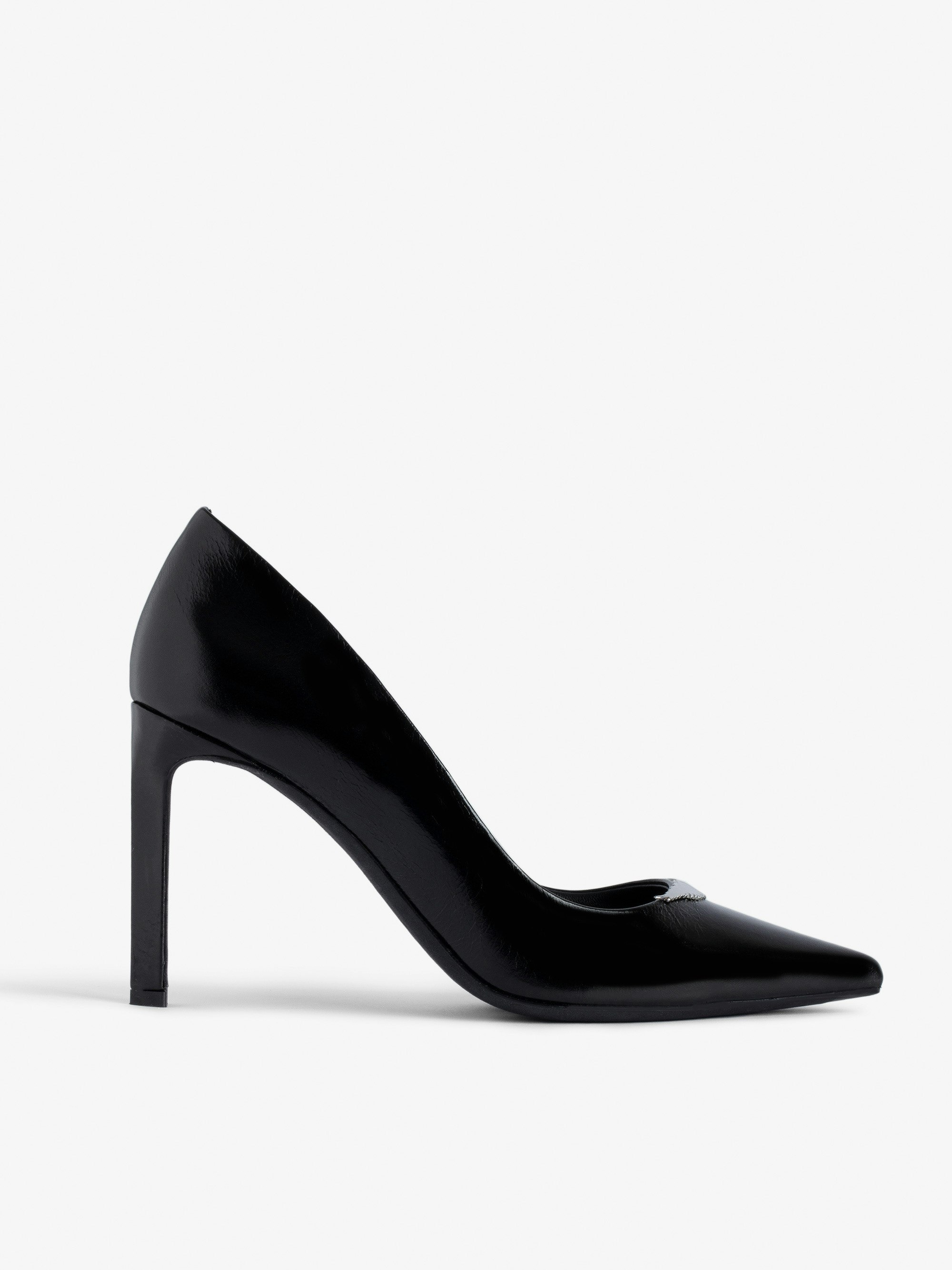 Zapatos de salón Perfect - Zapatos de salón negros de piel efecto vintage con colgante de alas para mujer.