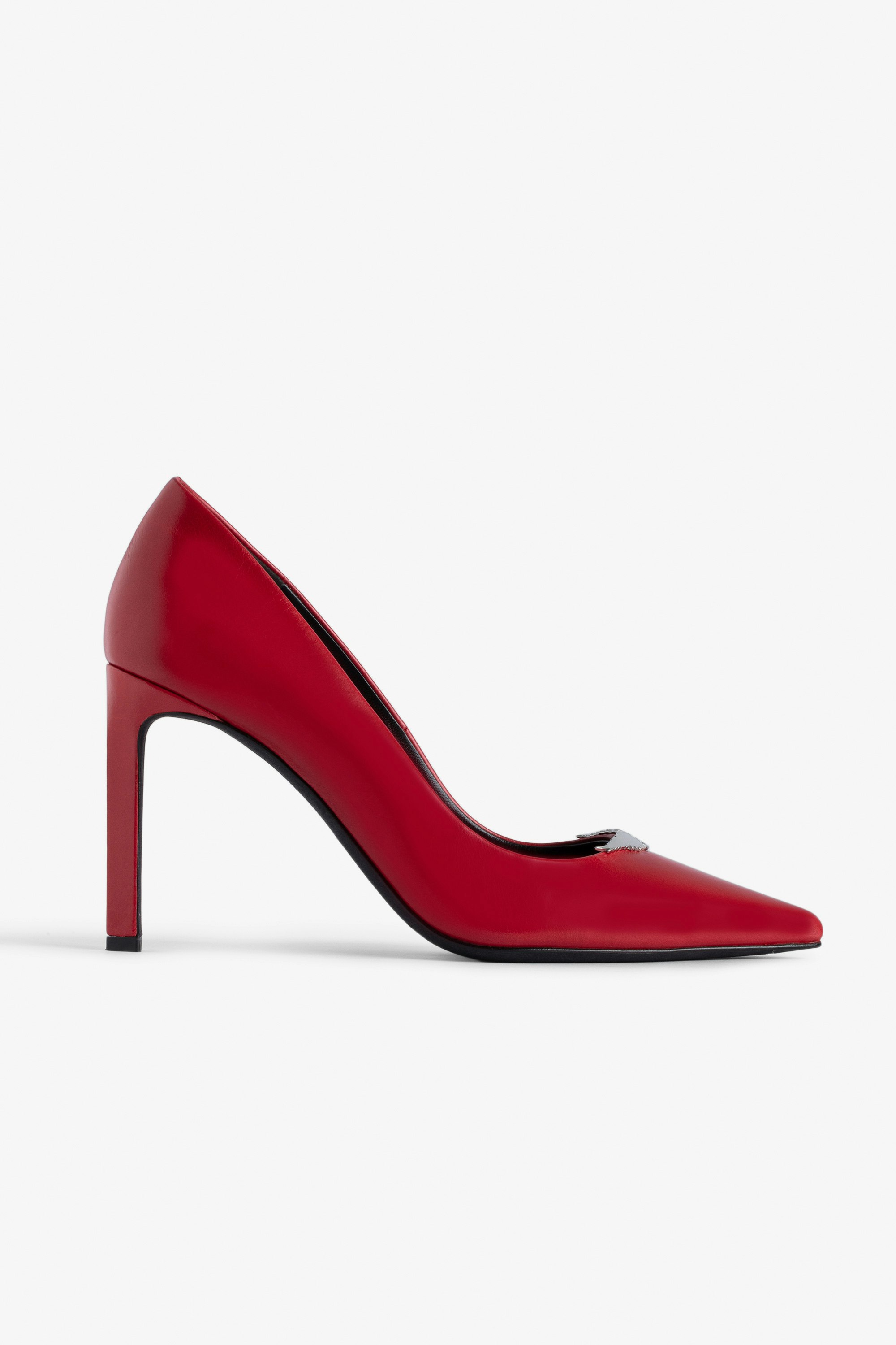 Perfect Court Shoes - Women’s red vintage-effect leather court shoes with wings charm.