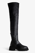 Ride Chelsea Boots - Women’s black smooth stretch leather long ankle boots with wings charm.