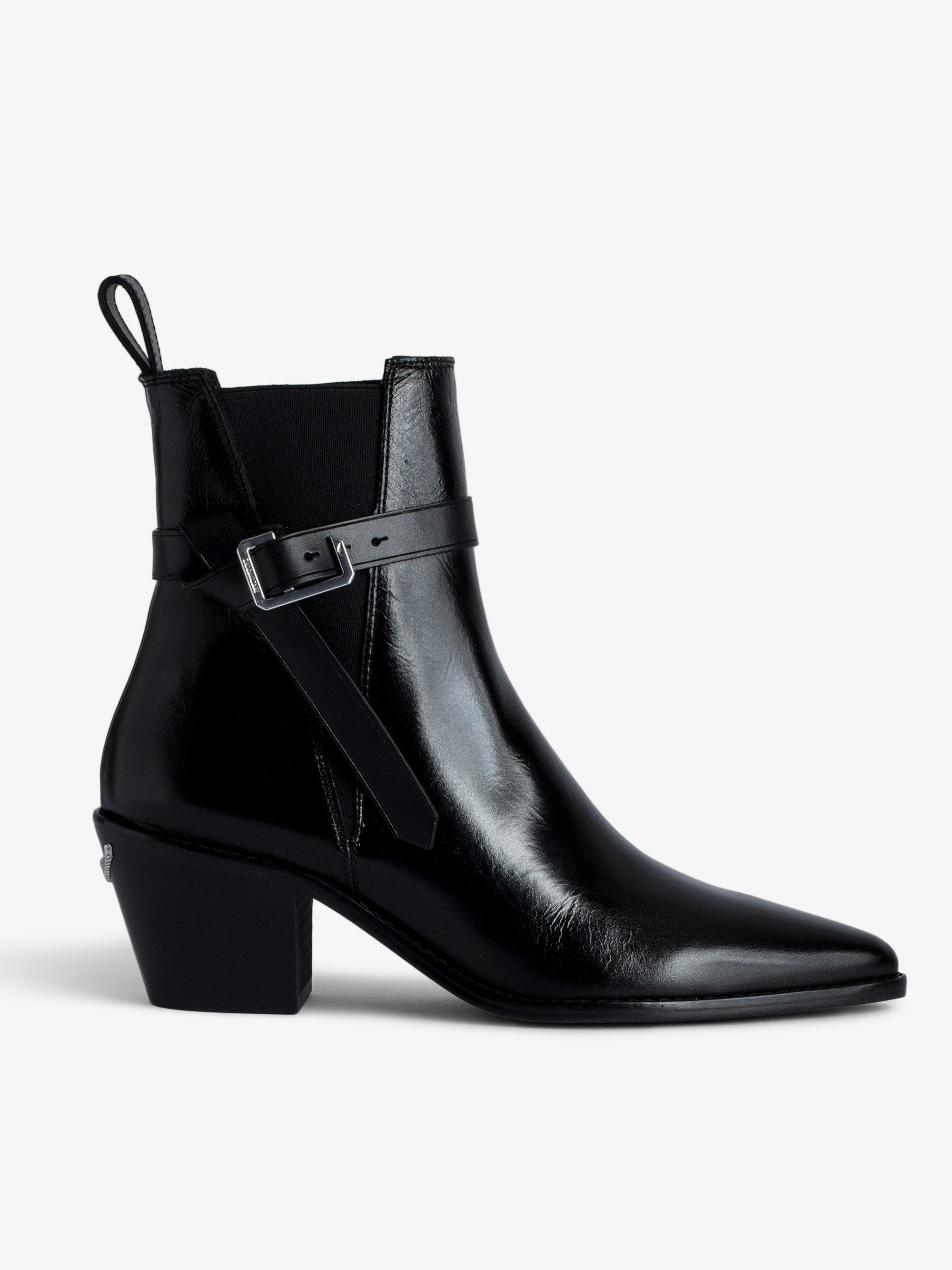 Tyler Ankle Boots - Women’s black vintage-style leather ankle boots with C buckle.