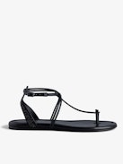 Sandalen Moonstar Veloursleder - Sandalen aus schwarzem Veloursleder mit verstellbarer Schnalle und strassverzierten Riemen.