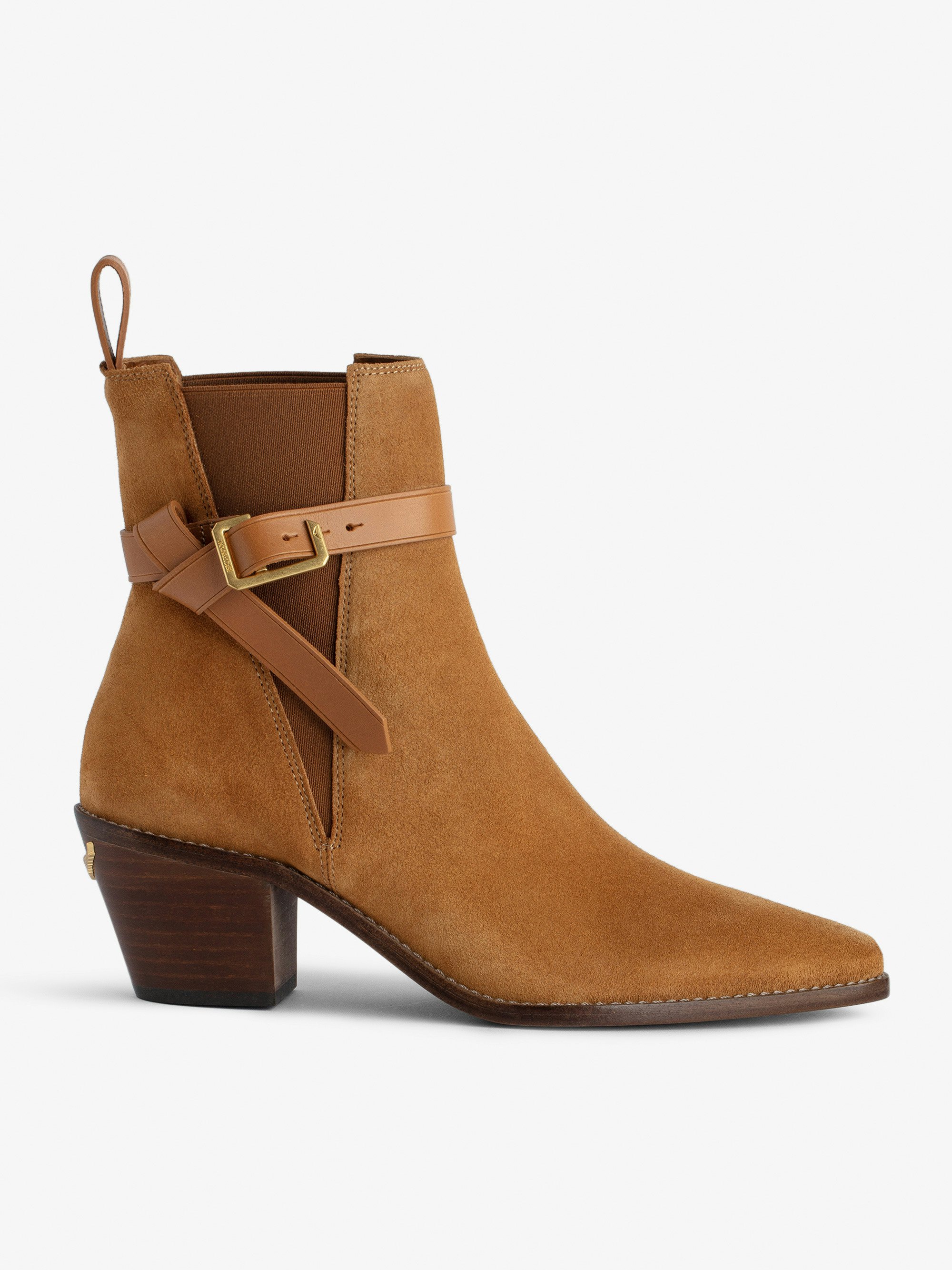 Tyler Suede Ankle Boots - Brown suede leather ankle boots with C buckle.