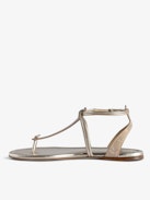 Sandalen Moonstar - Goldene Sandalen aus Metallic-Leder in Vintage-Optik mit verstellbarer Schnalle und strassverzierten Riemen.