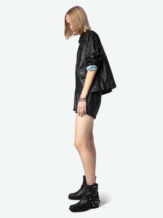 Igata Ankle Boots - Black vegetable tanned leather low ankle boots with metal chains.